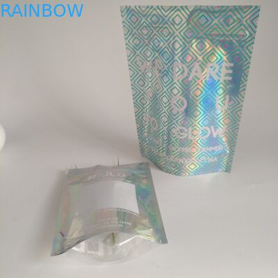 Plastic Snack Food Packaging Holographic Tear Notch Mylar Bag Laser Line