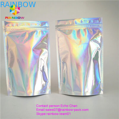 Reusable stand up holographic foil bag without printing for cosmetic or salts packing