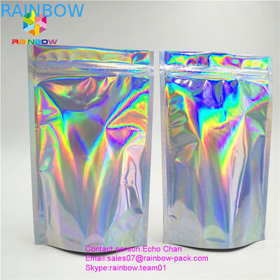 Reusable stand up holographic foil bag without printing for cosmetic or salts packing