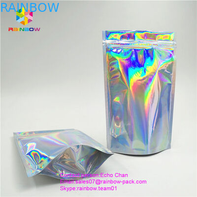Reusable stand up holographic foil bag without printing for cosmetic or salts packing