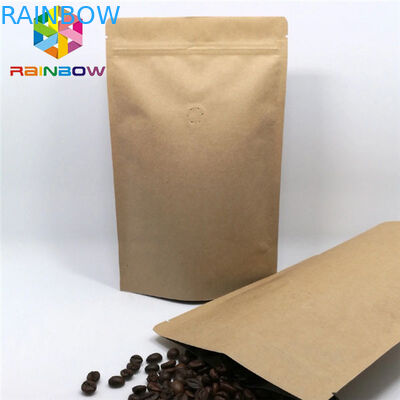 Stand Up Plastic Brown Kraft Paper Bag Customized Paper Bags With Zip lock For Coffee Bean