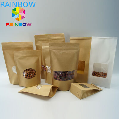 Costomized Size Kraft Paper Bags Oval Window For Food / Dry Meat / Sea Products