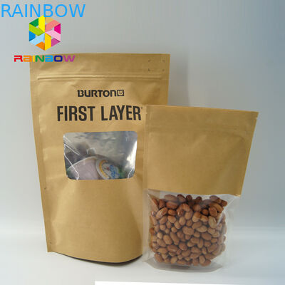 Window Kraft Paper Bags Zipper Top Sealing Customized Color For Food Packaging
