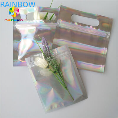 Three Side Sealed Cosmetic Packaging Bag Laster Film Material Glossy Varnish Surface