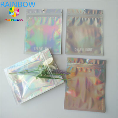 Three Side Sealed Cosmetic Packaging Bag Laster Film Material Glossy Varnish Surface