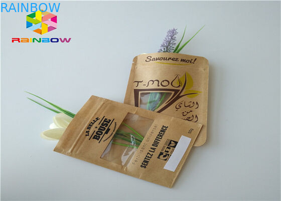 Customized printed kraft paper k stand up pouch beef jerky snack plastic packaging bag with clear window