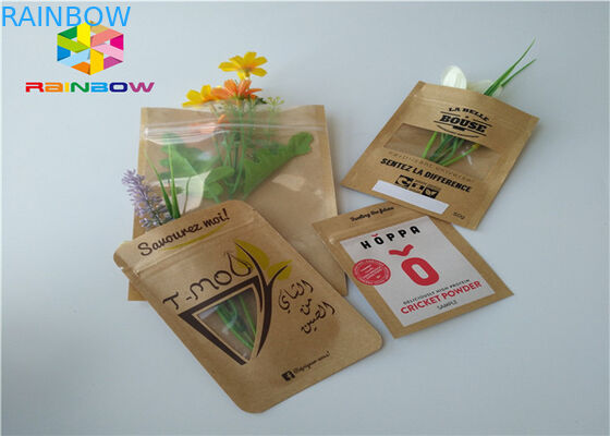 Customized printed kraft paper k stand up pouch beef jerky snack plastic packaging bag with clear window