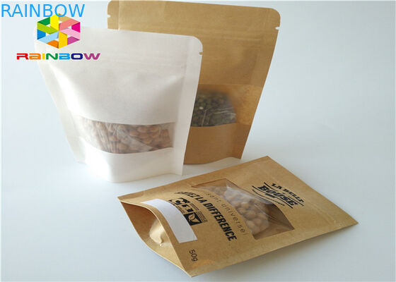 Customized printed kraft paper k stand up pouch beef jerky snack plastic packaging bag with clear window
