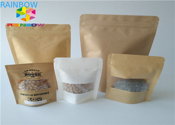 Customized printed kraft paper k stand up pouch beef jerky snack plastic packaging bag with clear window