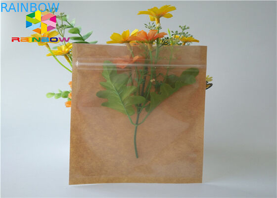 Customized printed kraft paper k stand up pouch beef jerky snack plastic packaging bag with clear window