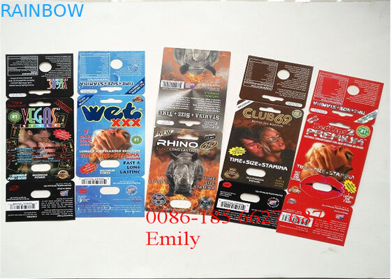 Private Labels Blister Card Packaging , Rhino Pill Plastic Blister Packaging