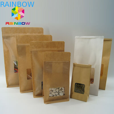 High Temperature Stand Up Pouch Pressure Resistance For Coffee Beans The Kraft Paper Bag With Clear Window