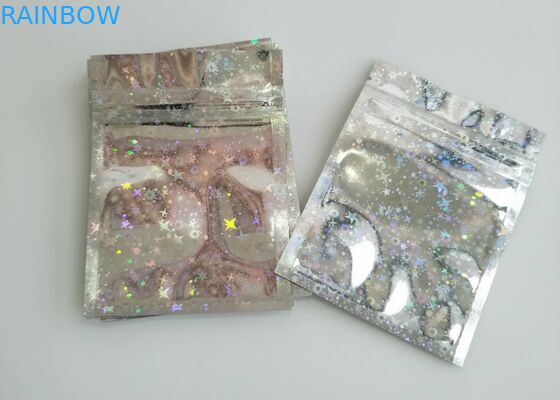 Childproof Three Side Seal Pouch Holographic Laser Mylar Foil Lined With Zipper