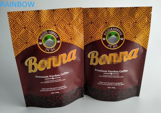 Food Grade Plastic Pouches Packaging , Heat Seal Matt Stand Up Coffee Pouches