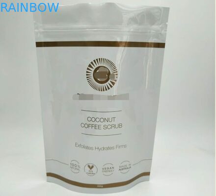 White Glossy Cosmetic Packaging Bag , Stand Up Aluminum Foil Bag For Body Soaks