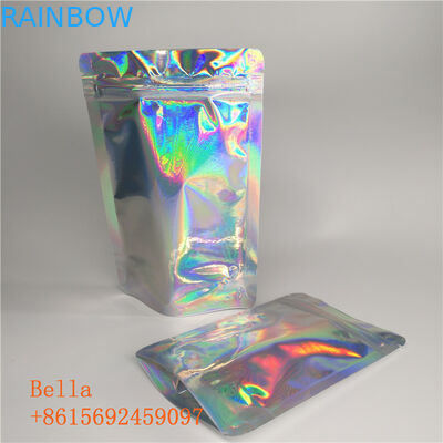 Holographic Packaging Stand Up Zipper Pouch Bags Customization Printed For Clothing