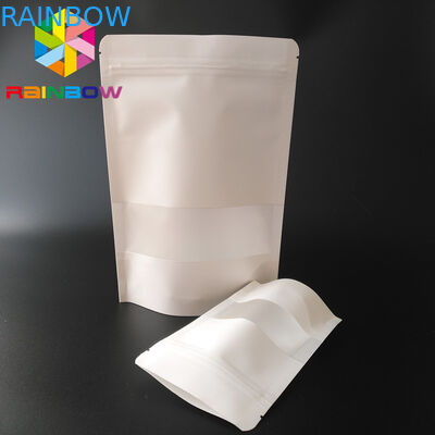 White Doypack Snack Bag Packaging Kraft Paper Material With Clear Window / Zipper