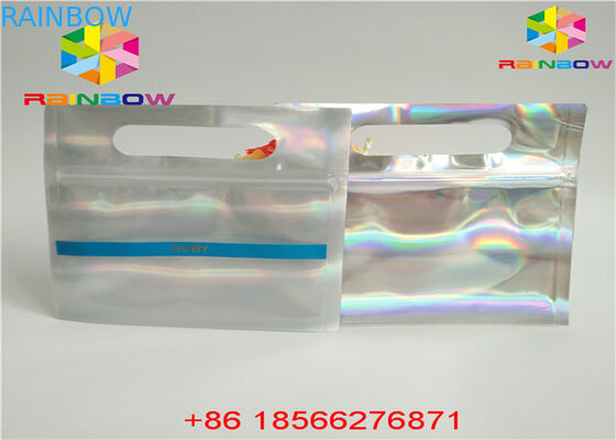 Stand Up Laser Cosmetic Packaging Bag Hologram Laminated Materials With Zipper
