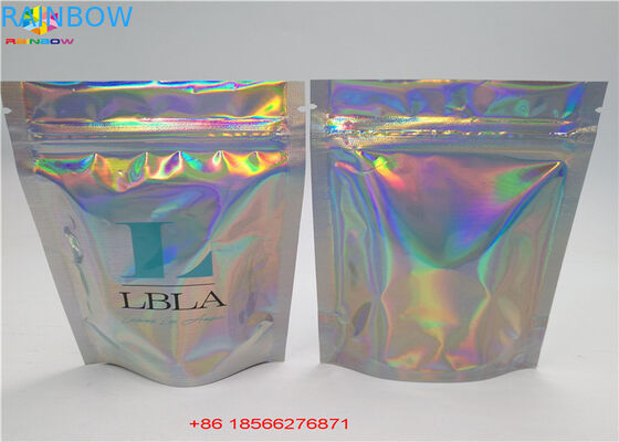 Holographic Stand Up Zip Lock Bag Laminated Poly Large Plastic Packaging Hologram Foil Sticker