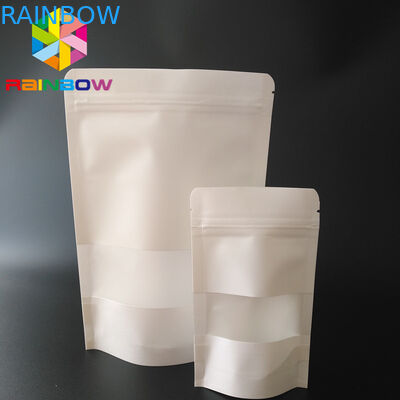 Stand Up Pouch White Kraft Paper Bag Packaging Doy Pack Zipper Lock For Milk Protein Powder