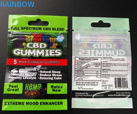 Printed Zipper Resealable Plastic Bag Packaging Cbd Gummy Candy Pouch Glossy Surface