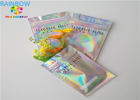 Laser Mylar foil pouch with clear side for nail polish glitter powder packing cosmetic hologram foil packaging bags