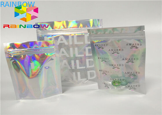 Laser Mylar foil pouch with clear side for nail polish glitter powder packing cosmetic hologram foil packaging bags