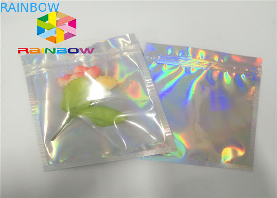 Laser Mylar foil pouch with clear side for nail polish glitter powder packing cosmetic hologram foil packaging bags