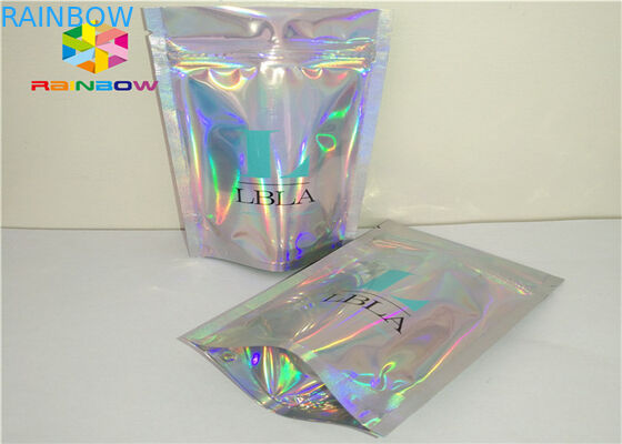 Laser Mylar foil pouch with clear side for nail polish glitter powder packing cosmetic hologram foil packaging bags