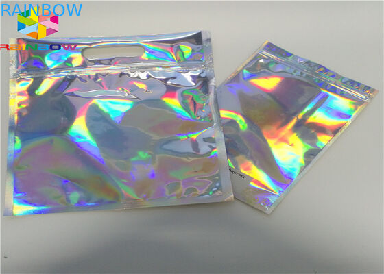 Laser Mylar foil pouch with clear side for nail polish glitter powder packing cosmetic hologram foil packaging bags
