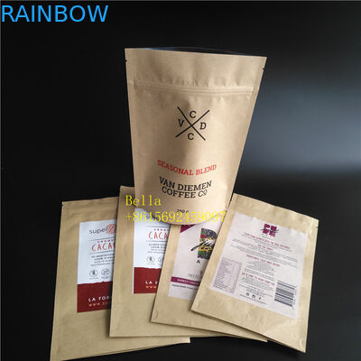 Leaf Logo Printed Tea Bags Packaging Brown Kraft Paper Zipper Pouch With Clear Window