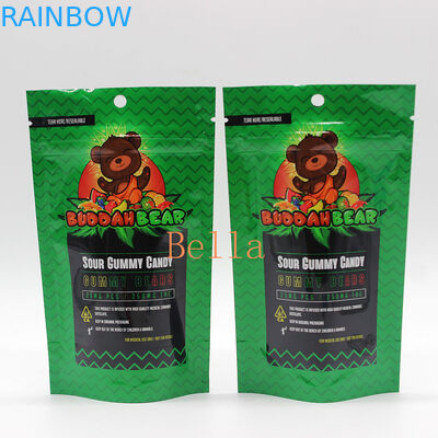 Clear Window Stand Up Zipper Pouch Custom Printing For Herbal Tea CBD Powerfood Packaging