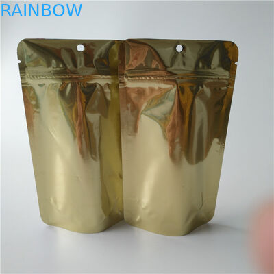 Logo Custom Stand Up Coffee Pouches , Gold Metallic k Food Packaging Bags