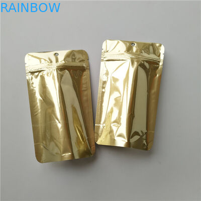 Logo Custom Stand Up Coffee Pouches , Gold Metallic k Food Packaging Bags
