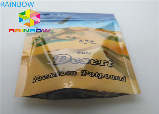 Glossy / Matte Effect Plastic Pouches Packaging Three Side Seal For Herbal Incense