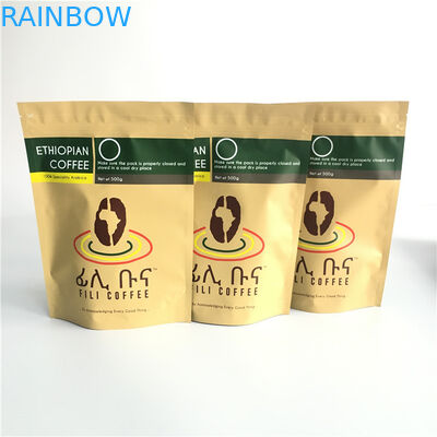 Waterproof Biodegradable Stand Up Coffee Pouches Slimming Matcha Green Tea Kraft Paper Bags