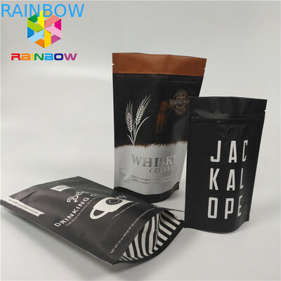 Aluminum Foil Stand Up Coffee Pouches Packaging Custom Size With Valve / Zipper
