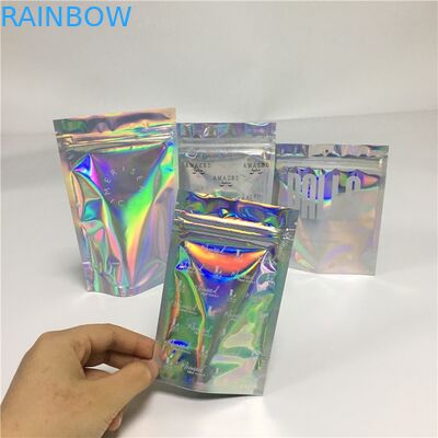 Durable Hologram Stand Up Pouches Mylar Weeds Smell Proof Bags With Clear Window