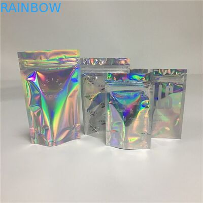 Durable Hologram Stand Up Pouches Mylar Weeds Smell Proof Bags With Clear Window