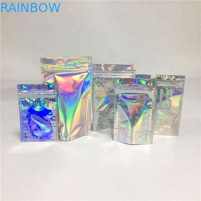 Durable Hologram Stand Up Pouches Mylar Weeds Smell Proof Bags With Clear Window