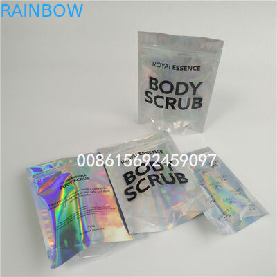 Gravure Printing Holographic Makeup Bag , Customized  Stand Up Pouches With Zipper