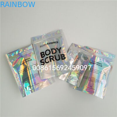 Gravure Printing Holographic Makeup Bag , Customized  Stand Up Pouches With Zipper