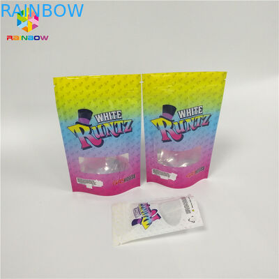 Smell Proof Recyclable Tea Bags Packaging Zip Lock Window Runtz Laser Hologram