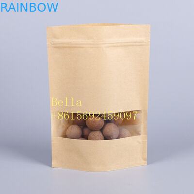 Food Grade Stand Up Zipper Pouch Bags , Kraft Paper Aluminium Foil Pouch With Window