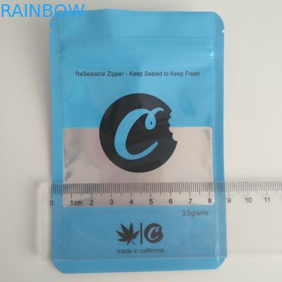 Customized Foil Pouch Packaging 1/8oz 3.5 Grams Cookies Bag With Window / Zipper