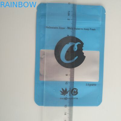 Customized Foil Pouch Packaging 1/8oz 3.5 Grams Cookies Bag With Window / Zipper