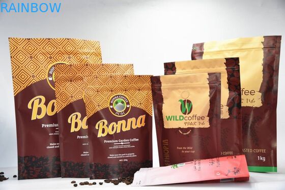 Resealable Aluminum Foil Stand Up Zipper Pouch , Printed k Bags With Valve