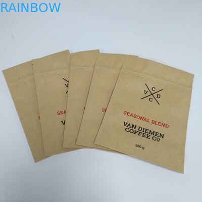 Kraft Brown Paper Snack Bag Packaging Stand Up Pouch Flat Bottom With Zipper