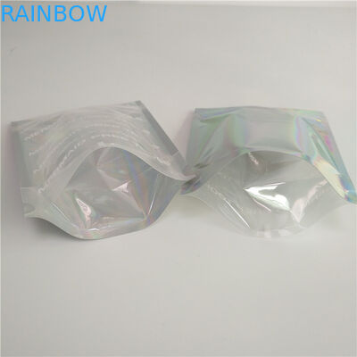 Stand Up Holographic Bags With Front Clear and Back Holographic Effect for Eyelash Comestic Packaging