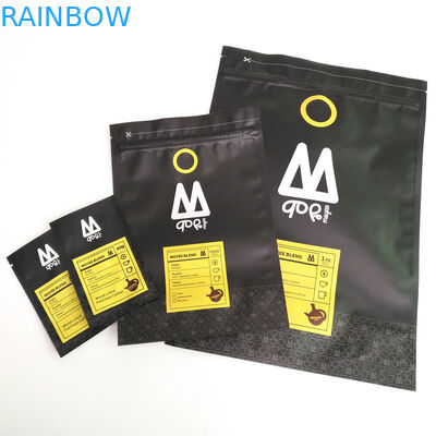 1 kg 500 grams 250 grams Stand Up Black Matte Coffee Packaging Bag With Top Zipper and Aluminum Foil Inside Bags